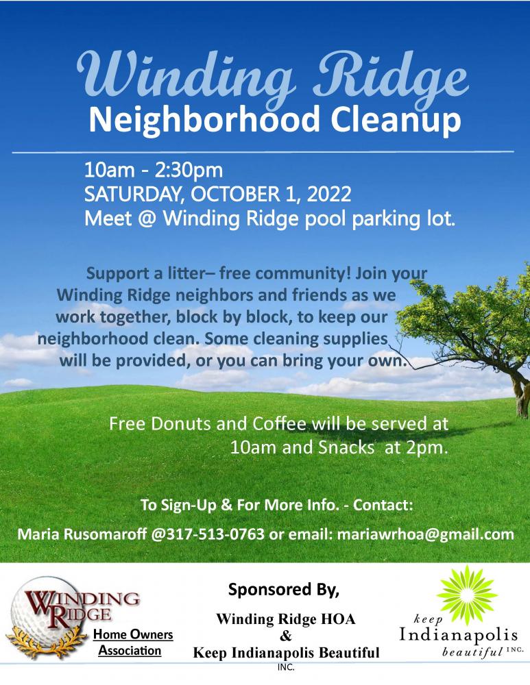 Winding Ridge Clean Up Day October 1 City of Lawrence, Indiana